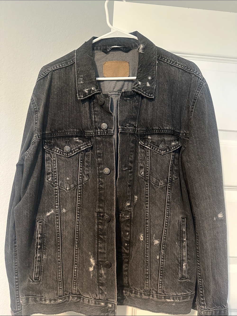 Zara Black Distressed Denim Jacket